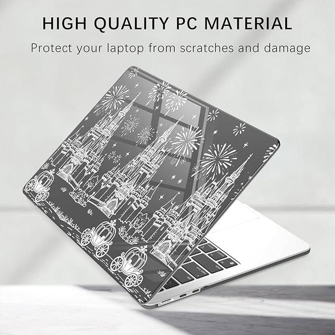 Compatible with MacBook Air 15 inch Case M5 M4 M3 M2 2026-2023 Release A3448 A3241 A3114 A2941, White Castle Carriage Protective Hard Shell Clear Black Cover for Mac Air 15.3 inch