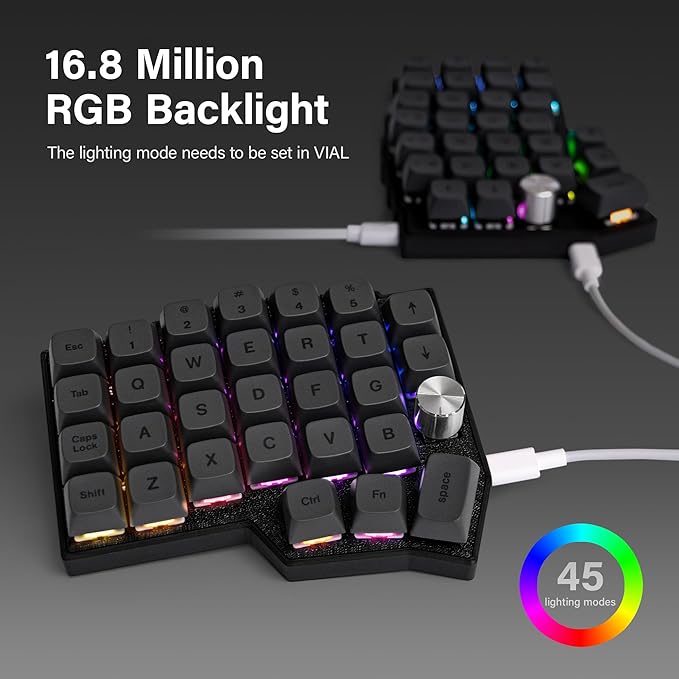YIVU 60% Split Keyboard, Programmable Ergonomic Mechanical Keyboard with QMK/Vial, Hot-Swap 3/5 Pin, C-to-C Link, Dual Rotary Encoders & RGB, for Coding and Gaming