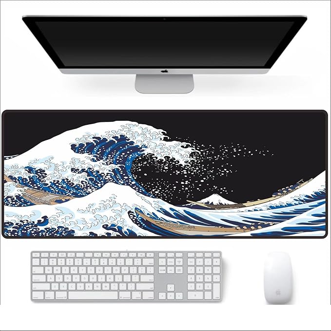 Gaming Mouse Pad with World Map(31.5 x 11.8in), Desk Mat&Large Mouse Pad Keyboard Mat 3MM Anti Slip and Waterproof Rubber Mouse Pad (Blue)