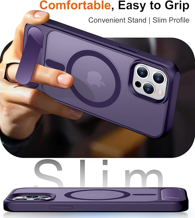 Magnetic Compatible with iPhone 12 Pro Max Case, [Built-in Invisible Kickstand][Compatible with MagSafe][Military Grade Shockproof] Slim Translucent Matte Phone Case for iPhone 12 Pro Max 6.7"