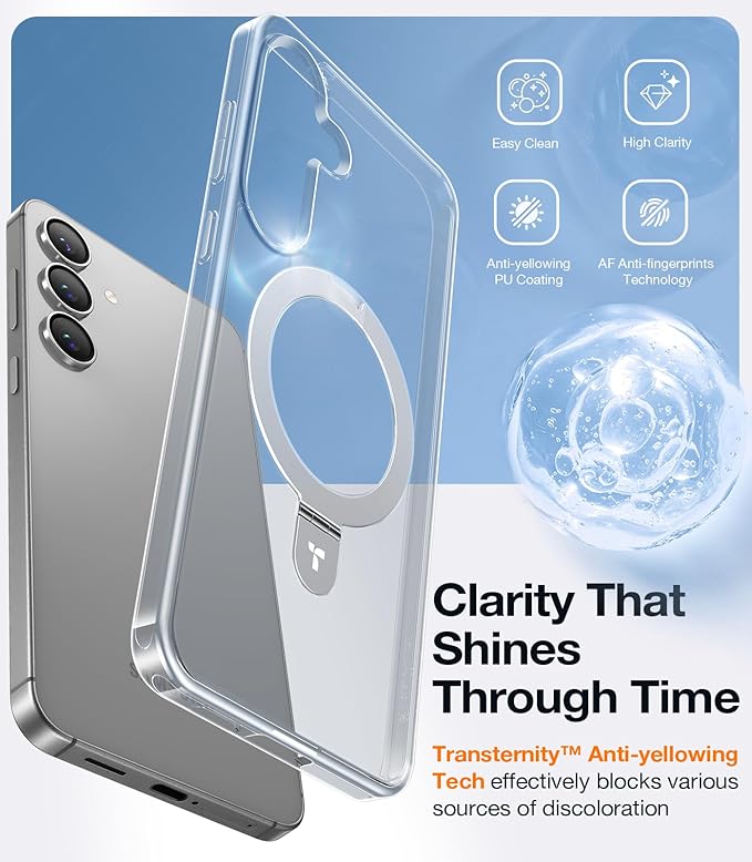 TORRAS Magnetic Stand for Samsung Galaxy S25 Case, [Compatible with MagSafe] [Military Grade Drop Tested] Shockproof Ring Translucent Slim Protective Phone Case for S25 Case Ostand, Clear