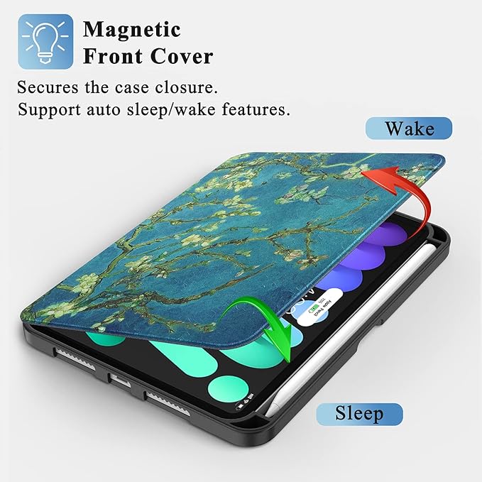 Supveco Case for iPad mini 7 (A17 Pro) 2024/iPad Mini 6 2021 8.3 Inch with Pencil Holder-[Auto Wake/Sleep],Slim Protective Case with Soft TPU Back Cover for iPad mini 7th/6th Generation-Apricot