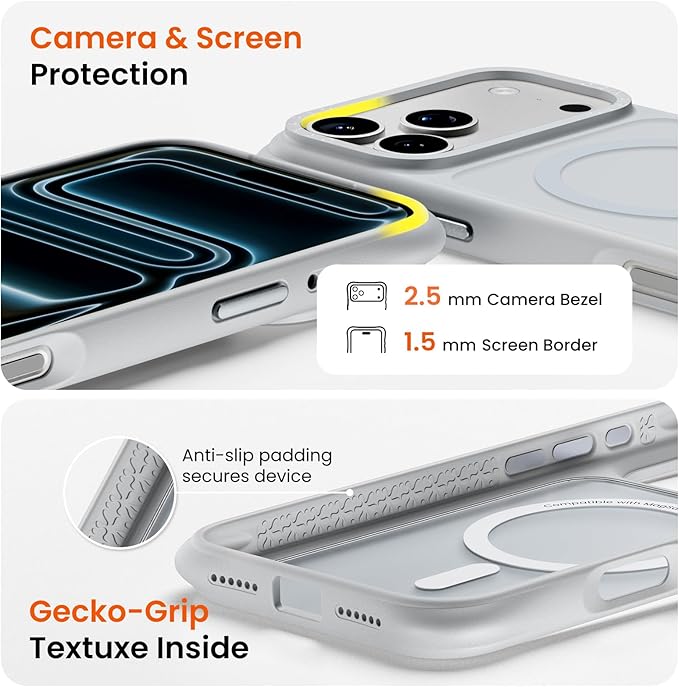 ORNARTO Magnetic for iPhone 17 Pro Max Case, 20FT Military-Grade Drop Protection, Compatible with MagSafe, Slim Shockproof Translucent Matte Phone Case for iPhone 17 Pro Max 6.9", Light Gray
