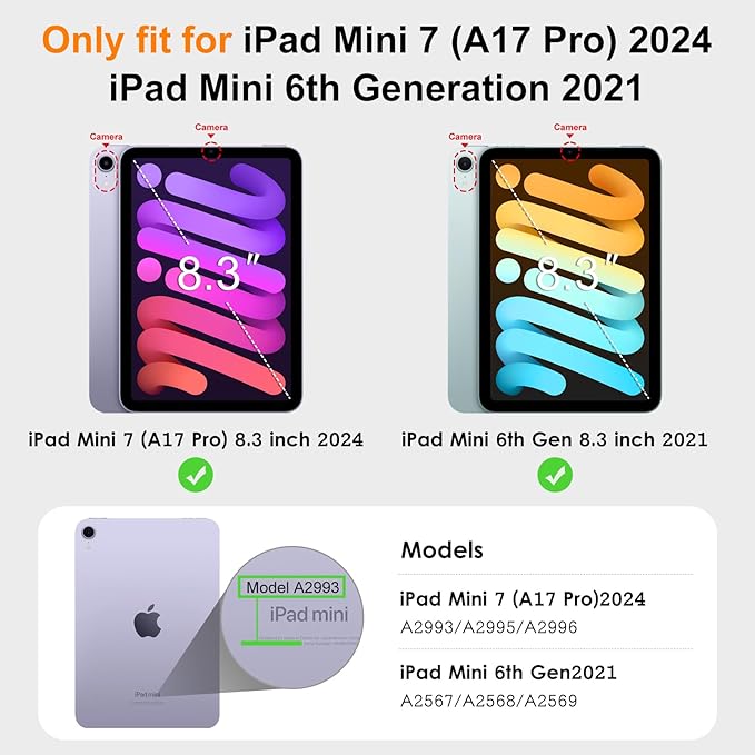 DTTO for iPad mini 7 (A17 Pro) Case, iPad mini 7th / 6th Generation Case (2024/2021), 360 Degree Rotating Premium Leather Folio Stand Cover with Pencil Holder, Black