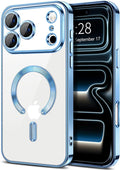 Hython Magnetic Clear for iPhone 17 Pro Max Case with Camera Lens Protector [Compatible with MagSafe] Plating Edge Slim Soft TPU Cover Protective Phone Case for iPhone 17 Pro Max 6.9", Light Blue