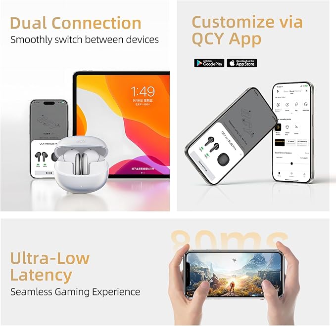 QCY MeloBuds Pro Aadptive Hybrid Active Noise Cancelling Wireless Earbuds, Reduce Noise by Up to 99%, Bluetooth 5.3 Wireless LDAC Hi-Res Audio, 34H Playtime, Comfortable Fit, Custom EQ via App