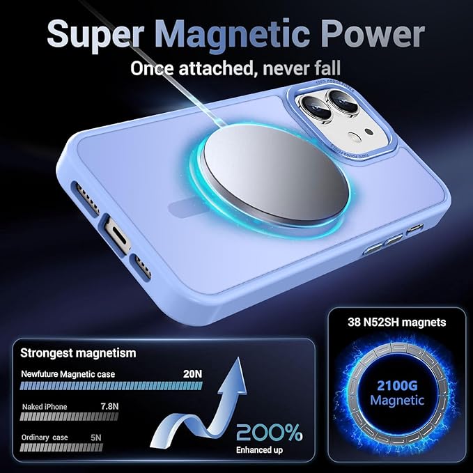 Newfuture Designed for iPhone 11 Case with Strong Magnetic [13 FT Military Drop Protection] [Compatible with Magsafe] Slim Translucent Matte Shockproof with Anti-Fingerprint Phone Case, Blue