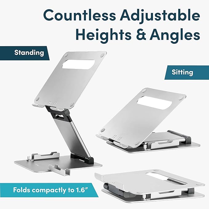 Lifelong Adjustable Laptop Stand for Desk, Ergonomic Aluminum Laptop Riser, Portable Foldable Computer Stand, Height up to 20”, Fits 10-17” Laptops for Desk-Mounted with Phone & Tablet Holder