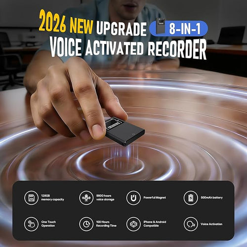 128GB Magnetic Voice Activated Recording Device - BUKUCCETA (18800 Hour) Digital Voice Recorder with AI Noise Reduction, Portable Audio Recorder for Lectures, Meetings, and Interviews