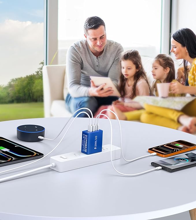 USB C Wall Charger, 50W USB C Charger Block 2-Pack 5-Port PD Fast Charging Blocks,Multiport 2USB C+3USB A Plug,Type C Power Adapter Brick Cube for iPhone 17/16/15/14/13,Samsung,for Switch（Dark Blue）