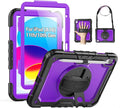SEYMAC Case for iPad (A16) 11th/10th Generation 2025/2022 (11″/10.9″), Sturdy Heavy Duty Full-Body Shockproof Protective Case with Screen Protector, Rotating Stand, Hand/Shoulder Strap, Purple