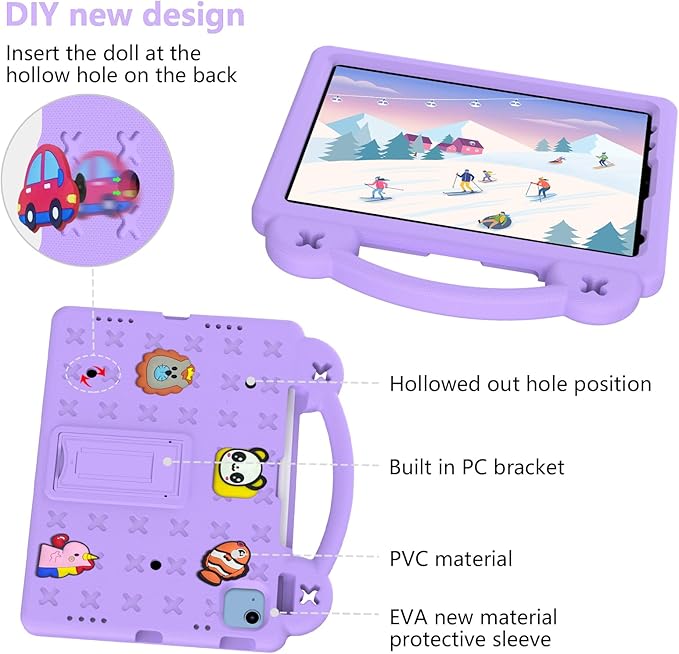 Dteck for iPad 10th Generation Case 10.9 Inch 2022, EVA Cute Bear Kids Case Shockproof Rugged Protective Kickstand Boy Girl Cover with Pencil Holder for iPad 10th Gen 10.9 Inch 2022, Purple
