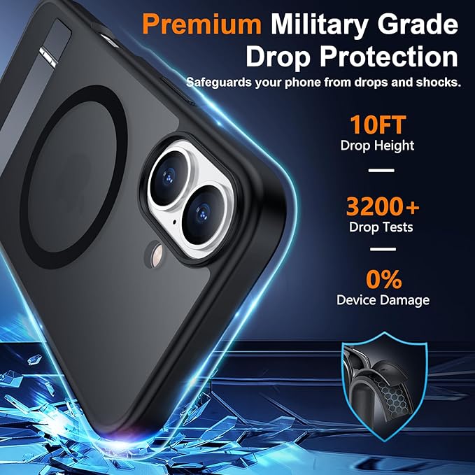 SPIDERCASE Magnetic for iPhone 16 Case,with [3 Stand Ways] [Military Grade Drop Protection] with Invisible Stand Shockproof Slim Phone Case for iPhone 16 6.1'',Black