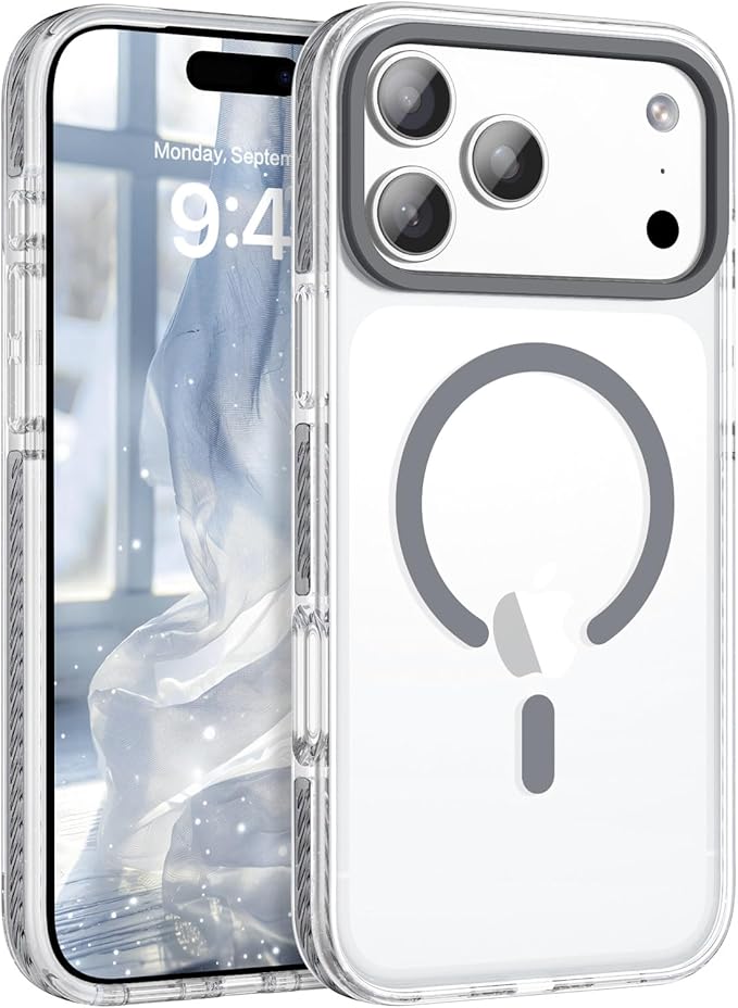 BENTOBEN Magnetic for iPhone 17 Pro Max 6.9" Case, Compatible with Magsafe Military Shockproof Protective Bumper Cute Transparent Slim Anti-Yellowing Phone Case for iPhone 17 Pro Max Cover, Clear Gray