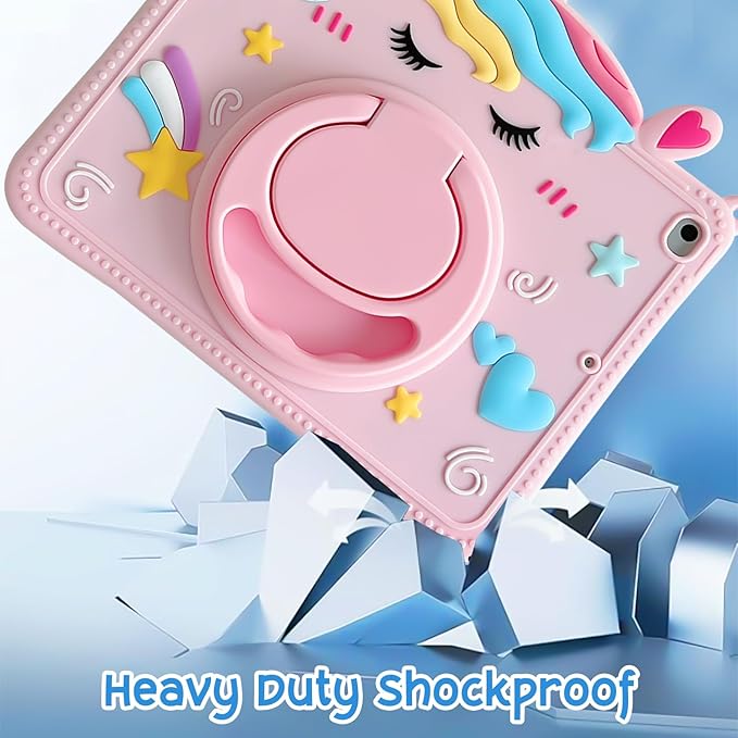 Kids Case for Apple iPad Pro 11 4th 3rd 2nd 1st Gen 2022/2021/2020/2018, iPad Air 5th 4th Gen Case, Cute Design EVA Kickstand Shockproof Kids Friendly Bumper Cover with Shoulder Strap, Pink Unicorn