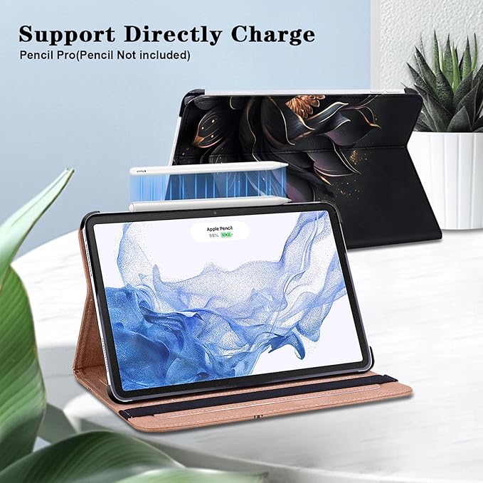 Case for iPad Air 13 inch (M4/M3/M2) 2026/2025/2024, PU Leather Stand Shockproof Cover with Pen Holder & Card Slots - Purple Lotus