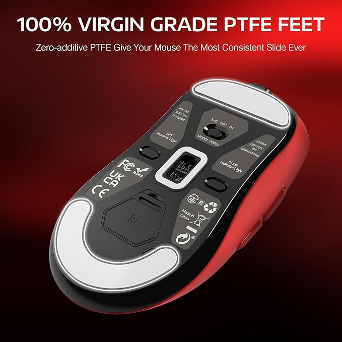 ATTACK SHARK X3PRO 4K/8K Lightweight Wireless Gaming Mouse with Tri-Mode(Wired/2.4GHz/BT),PAW3395 Optical Sensor,26K DPI,Kailh GM8.0 Switch,Long Battery,7 Buttons for PC/Laptop/Win/Mac(Red)