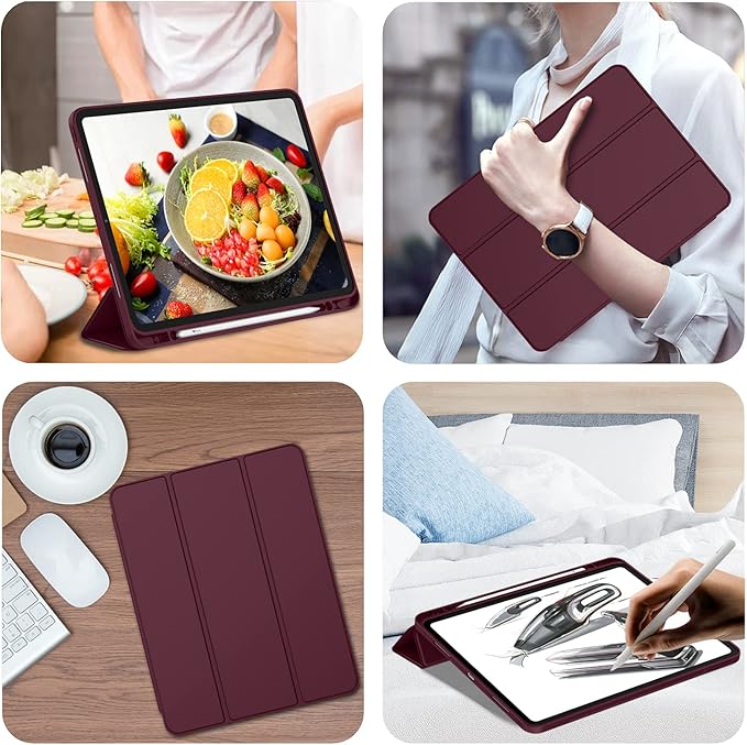 iMieet Case for iPad Pro 11 Inch (M5) 2025 /(M4) 2024 5th Gen, Trifold Stand Smart Cover with Pencil Holder and Soft TPU Back, Auto Wake/Sleep (Wine)
