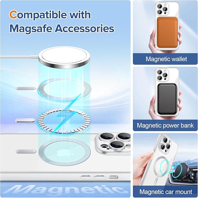 Hython Magnetic Clear for iPhone 14 Pro Max Case with Camera Lens Protector [Compatible with MagSafe] Plating Edge Slim Soft TPU Cover Protective Phone Case for iPhone 14 Pro Max 6.7", Matte Silver