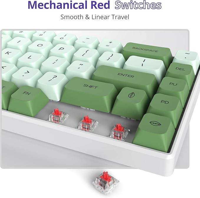 Owpkeenthy Wired 65% Percent Mechanical Gaming Keyboard Creamy Keycaps with Red Switch Ultra Compact RGB 60% Cute Green Gaming Keyboard N-Key Rollover for PC Gamer (Matcha/68 Red Switch)