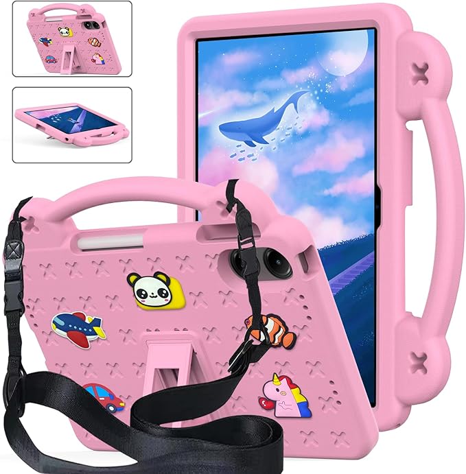 AKABEILA Compatible with Apple iPad Pro 12.9(2018/2020/2021/2022)/Air 13(2026) M4(2025) M3(2024)/Pro 13(2025) M5(2024) Tablet Case, Protective Cases with Shoulder Strap & Stand Handle & Pen Tray Pink