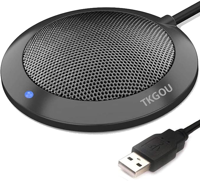 Conference USB Microphone, Computer Desktop Mic with LED Indicator, Plug & Play Omnidirectional Condenser PC Laptop Mics for Online Meeting, Class, Skype, Recording, Zoom, (No Speakers Included)