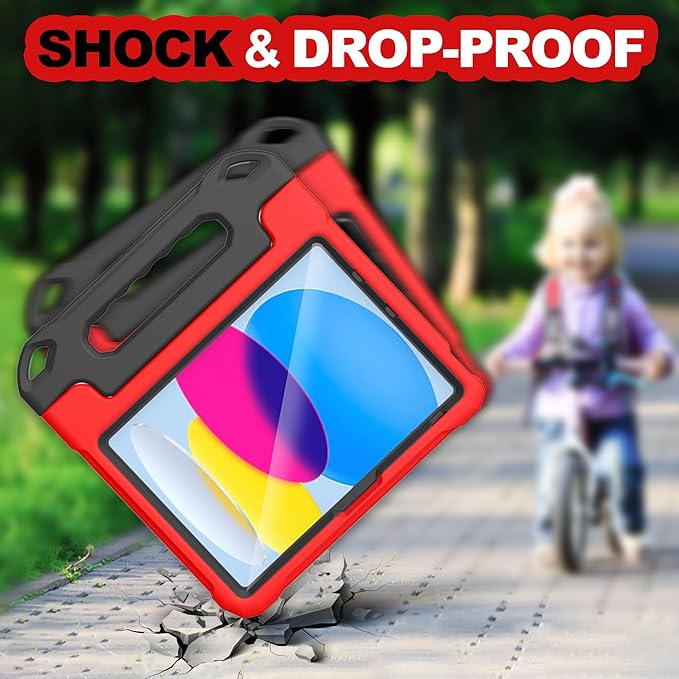 YIHE Kids Case for iPad (A16) 11th Generation 11 Inch 2025 & iPad 10th Generation 10.9 inch 2022, with Built-in Screen Protector and Handle Stand, Full Body Shockproof Protective Cover, RedBlack
