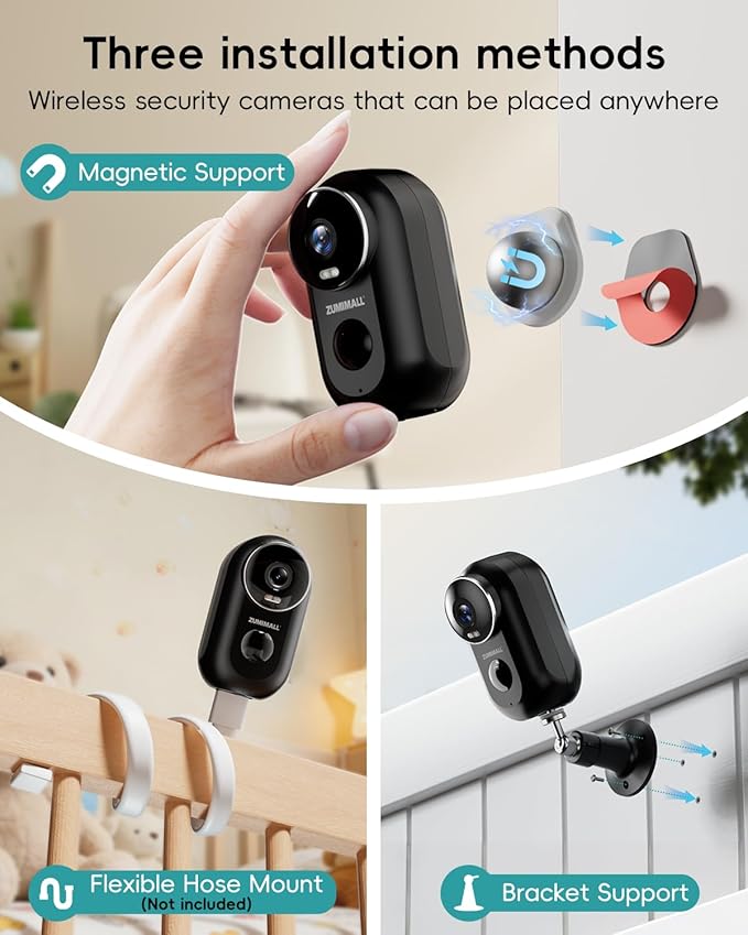 ZUMIMALL Security Cameras Wireless Outdoor, 2 Packs, 2K Cameras for Home Security, Outdoor/Indoor Camera Battery Powered, 2.4G WiFi, Magnetic Mount,3MP Color Night Vision/Siren/PIR/AI/Cloud/Alexa