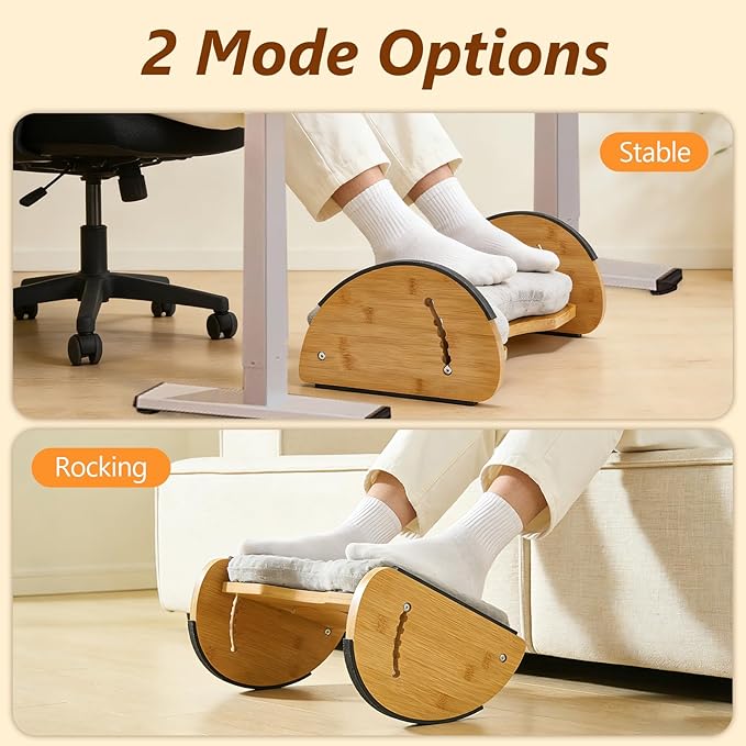Foot Rest Under Desk, Under Desk Footrest, 4-in-1 Bamboo Desk Foot Rest with 6 Adjustable Heights & Massage Cushion, Foot Stool for Couch, Office Home, Gaming & Relieve Pressure on Legs, Waist & Back