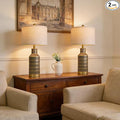 USumkky 25" Gold and Black Modern Ceramic Bedside Lamp Set of 2 for Bedroom Decor Farmhouse Table Lamp for Living Room Office Dorm