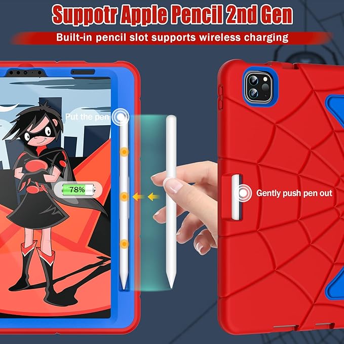 AKABEILA Compatible with Apple iPad Pro 11 inch(2018)/Apple Air 4 10.9(2020)/Air 5 10.9(2022)/Air 6 M2 (2024)/Air 7 M3 (2025) Tablet Case，Cover for Kids Boys Babies with Kickstand Red Blue