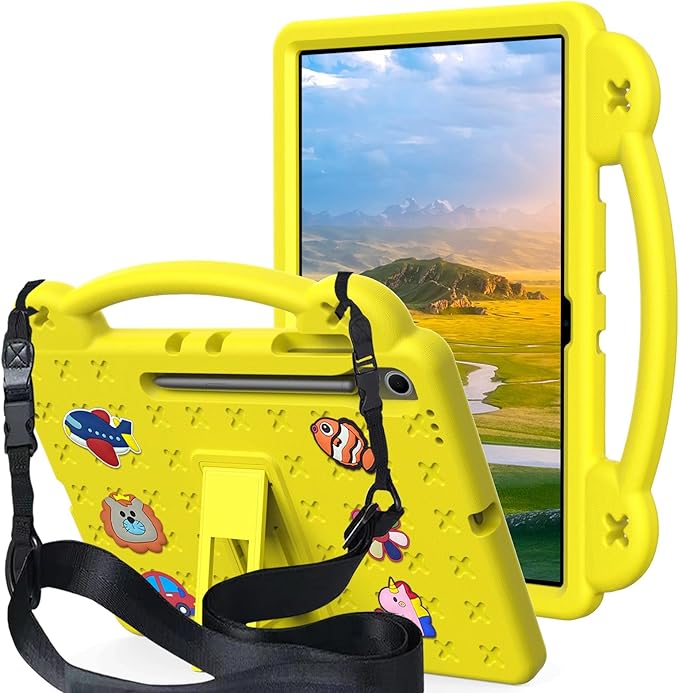 AKABEILA Compatible with Samsung Galaxy Tab S11 X730/X736 2025 11 inch Tablet Case, Kids Friendly Universal Lightweight Shockproof Protective Case with Shoulder Strap & Stand Handle Yellow