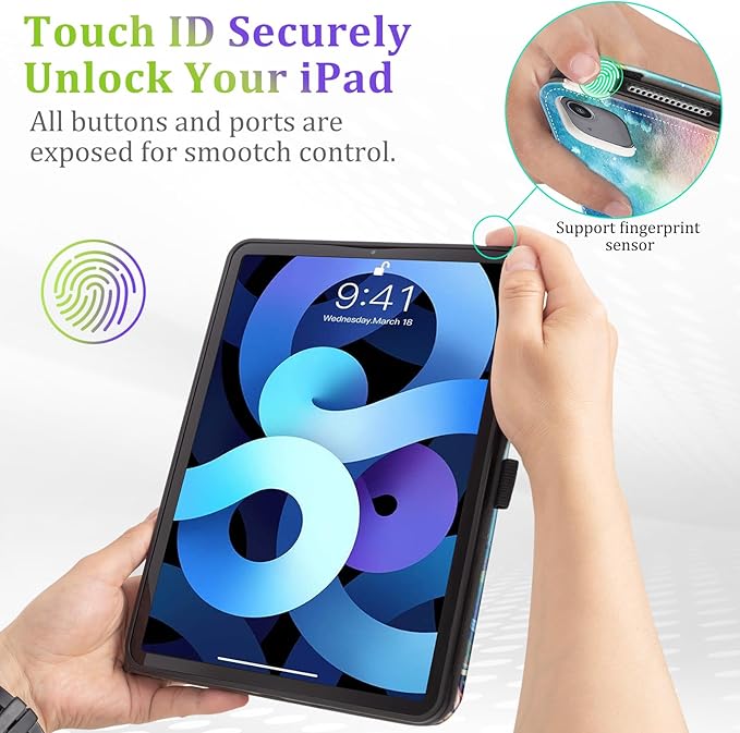 Lokigo for iPad Air 13 Inch Case M3/M2(2025/2024), iPad Pro 12.9 Case (6th/5th/4th/3th Gen 2022/2021/2020/2018) with Pencil Holder, Support Touch ID and Auto Wake/Sleep (Blue Turtle)