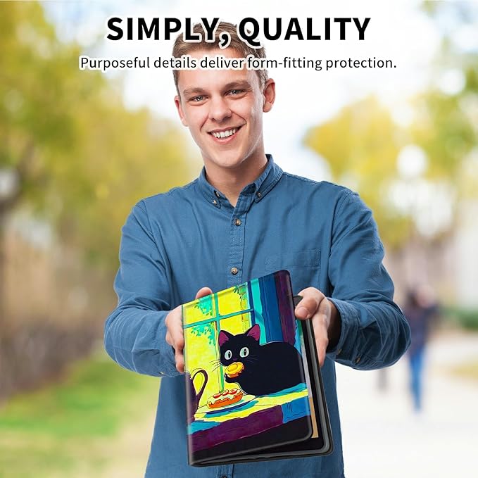 for Amazon Kindle Fire 7 (12th Generation, 2022 Release) 7" Tablet Case, Slim Kickstand Stand Leather Smart Cover with Auto Wake/Sleep, Black Cat Egg