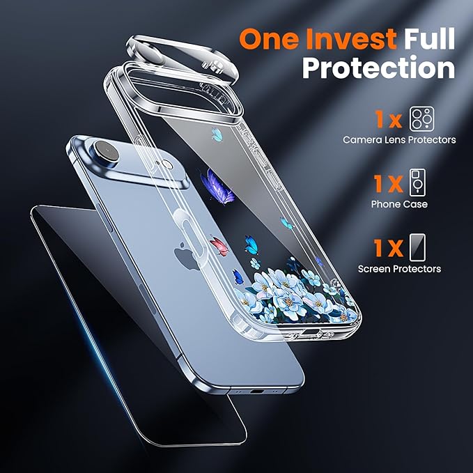 toushion 3 in 1 for iPhone Air Case Clear Printed Design | Yellowing-Resistant Acrylic Back, Screen Protector *1 & Camera Lens Protector*1, Military-Grade Protection