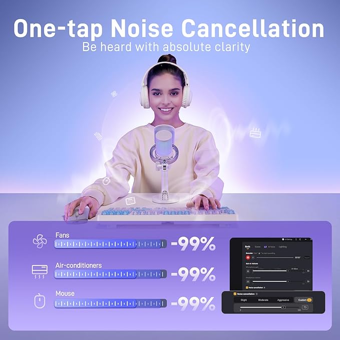 MAONO Wireless Gaming Microphone for PC, Condenser USB Mic with AI Voice Change, Noise Cancellation, RGB, Gain Control, Custom EQ for Streaming Recording Podcast PS5 PS4 Twitch YouTube, DM40 Pro White