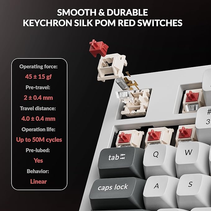 Keychron Q5 Ultra 8K Polling Rate Wireless Custom Mechanical Keyboard 2.4 GHz & Bluetooth 660Hr Battery Aluminum ZMK Launcher with Hot-swappable Red Switches PBT Keycaps for Mac Windows Linux - White