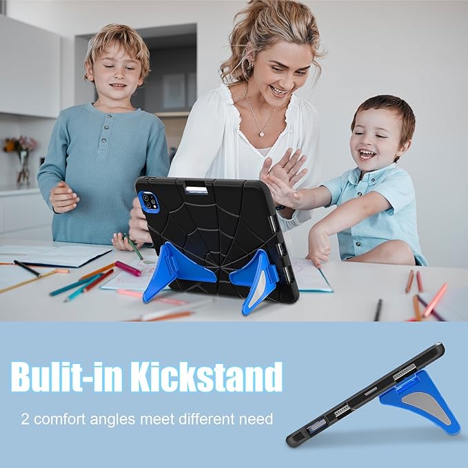 AKABEILA Compatible with Apple iPad Pro 11 inch(2018)/Apple Air 4 10.9(2020)/Air 5 10.9(2022)/Air 6 M2 (2024)/Air 7 M3 (2025) Tablet Case，Cover with Kickstand for Kids Children Boys Babies Black Blue