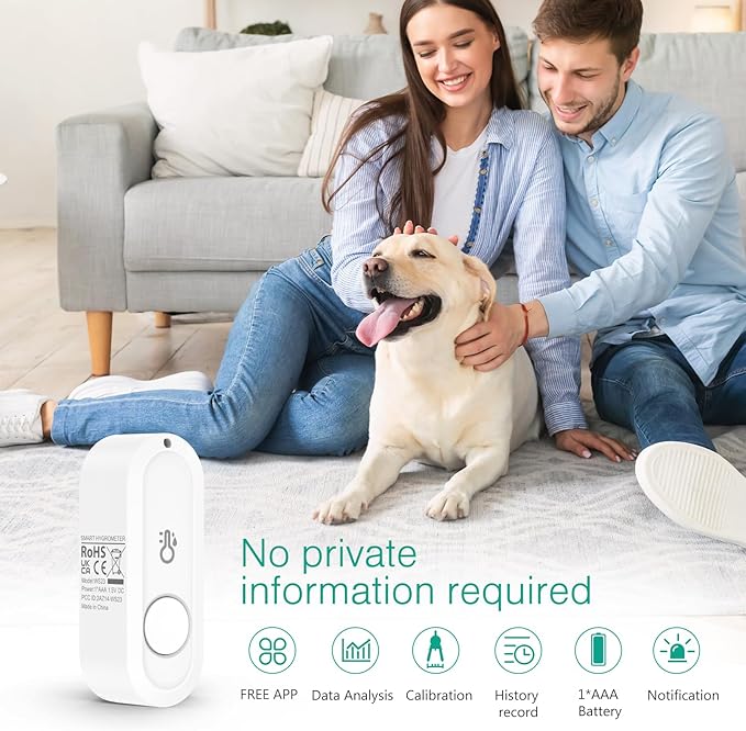 ORIA Wireless Thermometer Hygrometer, Bluetooth Humidity Temperature Sensor, Upgraded Indoor Outdoor Hygrometer Thermometer with Smart App, Data Record/Export and Alert for Home Office Greenhouse