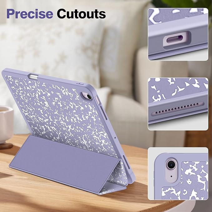 Fintie SlimShell Case for iPad Air 13-inch M4/M3/M2 (2026/2025/2024) - [Built-in Pencil Holder] Soft TPU Protective Stand Back Cover with Auto Wake/Sleep, Composition Book Lilac