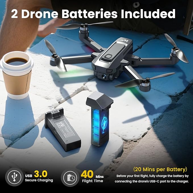 Drones with Camera for Adults 4K, WF33 GPS Foldable FPV Drone with 4.5" LCD Screen on Controller, Under 249g, Brushless Motor, Return Home, 5G Transmission, 40 Mins Flight Time, 8GB Card