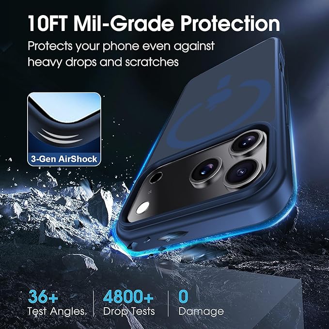 Strong Magnetic for iPhone 17 Pro Case with Camera Lens Protector[ Military-Grade Protection] Compatible with MagSafe Shockproof Slim Thin Cover case for iPhone 17 Pro 6.3 inch, Deep Blue