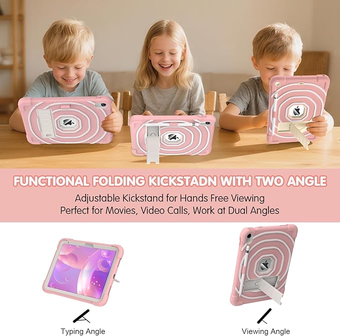 SIBEITU Kids Case for iPad (A16) 11th Generation 11-inch 2025/ 10th Gen 10.9-inch 2022, Shockproof Rugged Hybrid 3-Layer Protective Cover with Kickstand & Pencil Holder for Girls Boys (Pink+White)