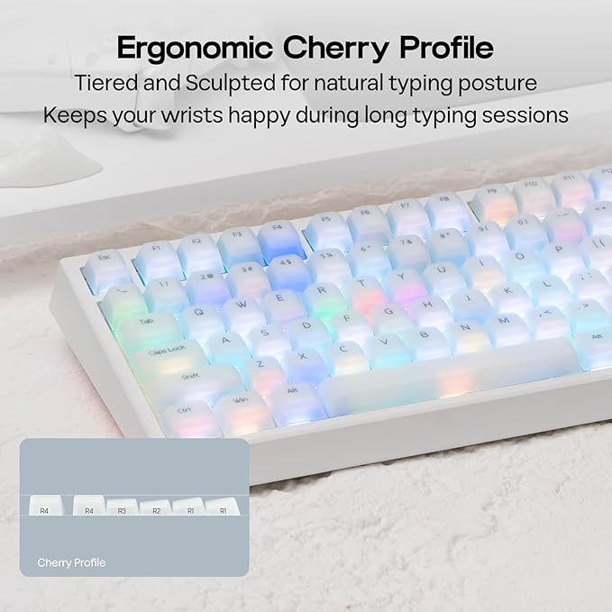 EPOMAKER AegisSil Keycap Set, Silicone Material, Cherry Profile, 113 Keys, 65%/75%/96%/Full Size, Custom Keyboard Keycaps Set for Cherry MX, Kailh, Outemu, Gateron Mechanical Gaming Keyboard (White)