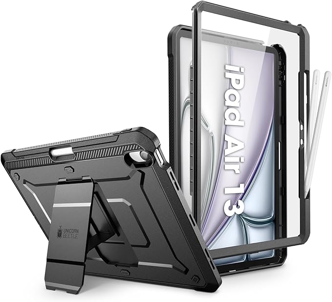 SUPCASE for iPad Air 13 Inch Case M4/M3/M2 (2026/2025/2024) with Pencil Holder (Unicorn Beetle Pro), [Built-in Screen Protector & Stand] [Military-Grade Protection] Cover for iPad Air 13 Inch, Black