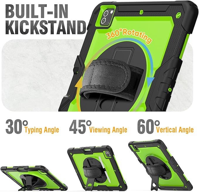 HXCASEAC Case for iPad Pro 12.9 Case (6th 5th 4th 3rd Generation), Shockproof Design | Pencil Holder | Hand Strap | Screen Protector | Heavy Duty Protective iPad 12.9 inch 2022/2021/2020/2018 - Green