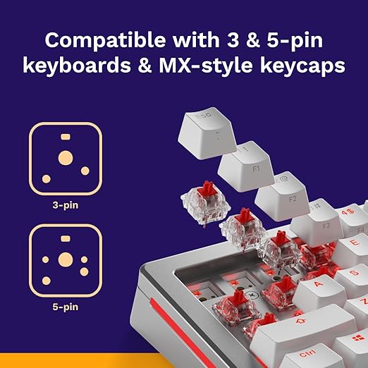 Glorious Fox Linear Mechanical Switches for Mechanical Keyboards: 110 PCS, 3-pin, Transparent for MAX RGB, Pre-Lubed, 45g Force for Gaming and Typing, Compatible with MX Keycaps