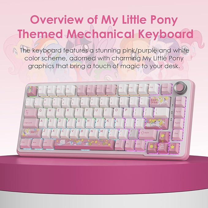 My Little Pony Wireless Mechanical Keyboard - 81 Keys RGB Gaming Keyboard with Custom Linear Switches, Hot-Swap & Knob Control, Triple Connection (BT5.0/USB-C/2.4GHz), Compact for Work & Gaming