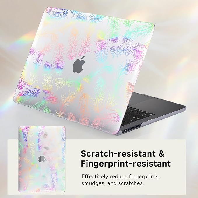 Funut for MacBook Air 13 inch M5 2026 2025-2022 M4 M3 M2 A3449 A3240 A3113 A2681,Plastic Hard Protective Shell Case + Keyboard Cover for M5 MacBook Air 13.6",Transparent Feathers