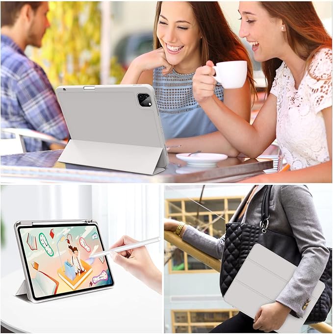 kenke Case for iPad Pro 11 Inch 4th/3rd/2nd Generation (2022/2021/2020) with Pencil Holder, Slim Trifold Smart Cover with Soft TPU Back, Support 2nd Gen Pencil Charging, Auto Sleep/Wake, Gray